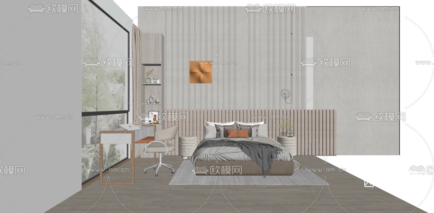 北欧卧室su模型下载