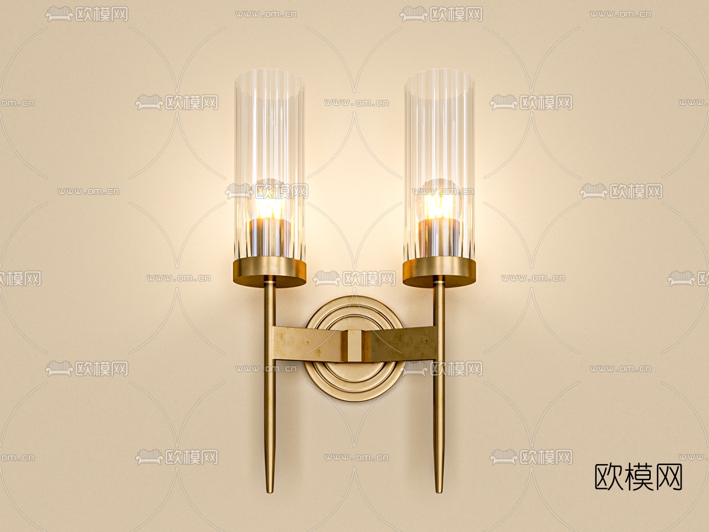 现代金属玻璃壁灯3d模型下载（渲染图5）