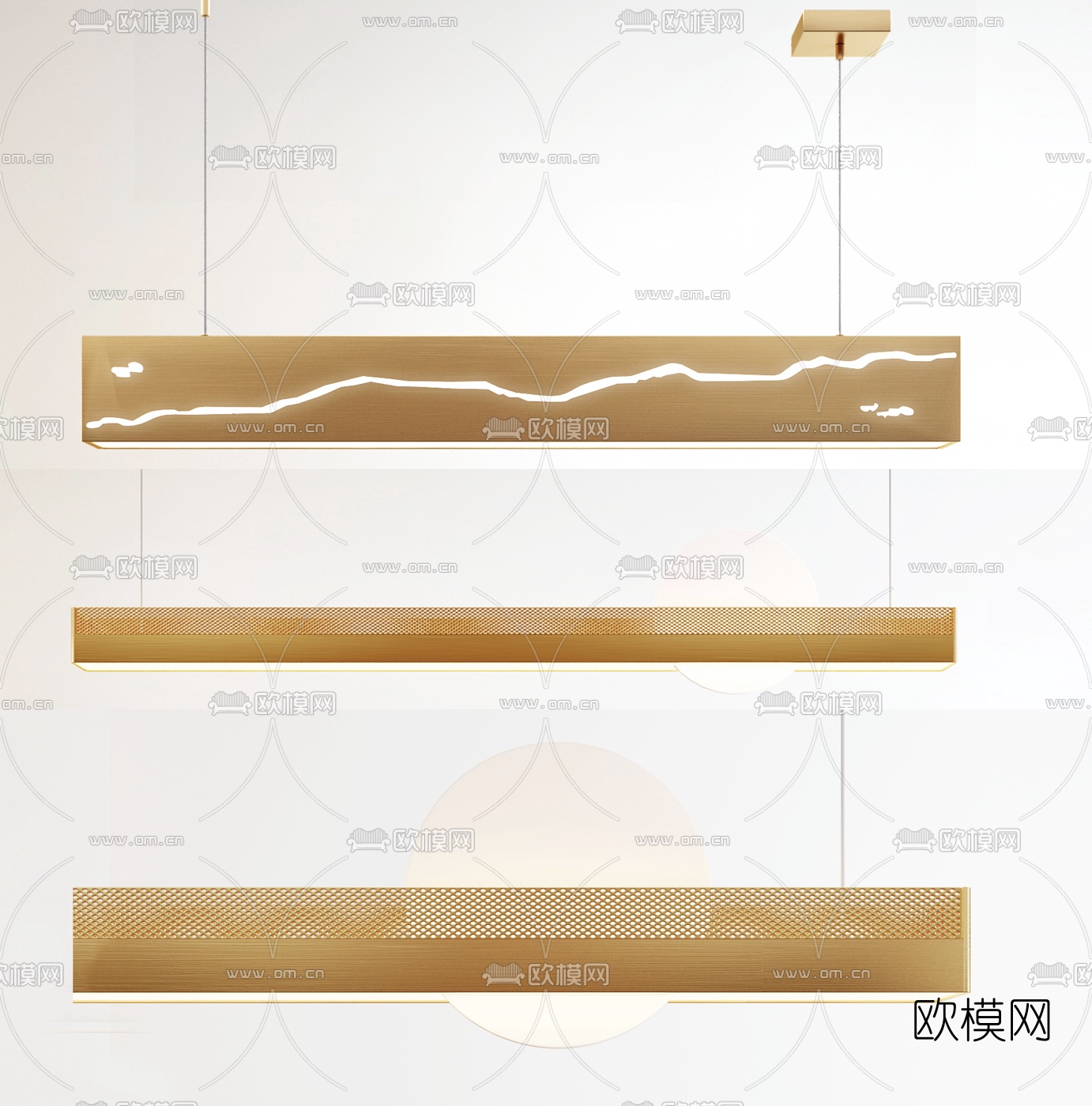 新中式条形办公吊灯3d模型