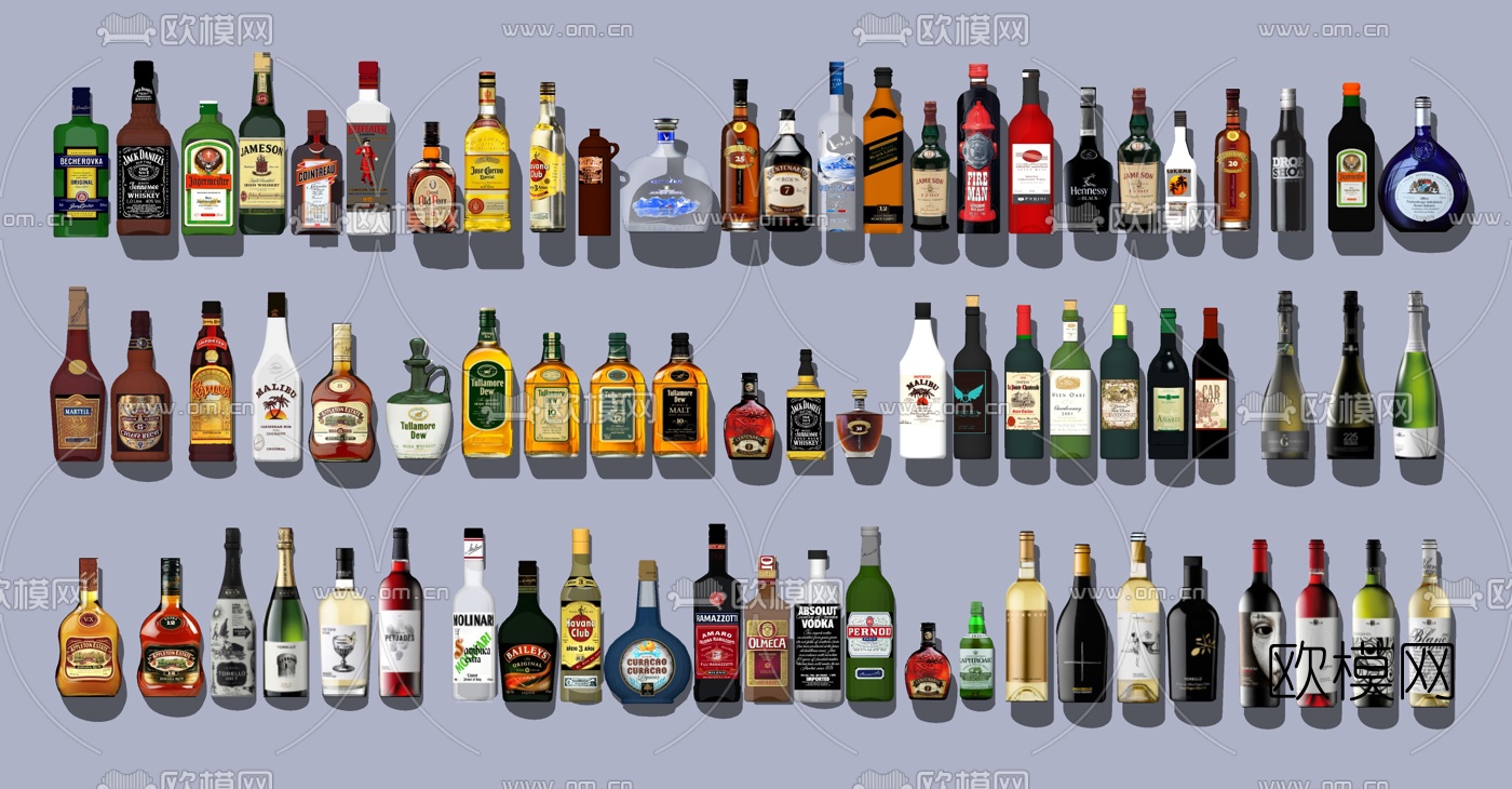 现代洋酒红酒啤酒su模型下载