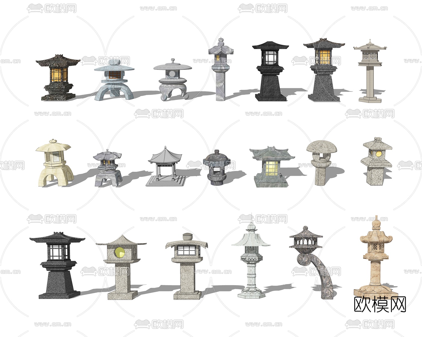 日式草坪灯景观灯su模型下载
