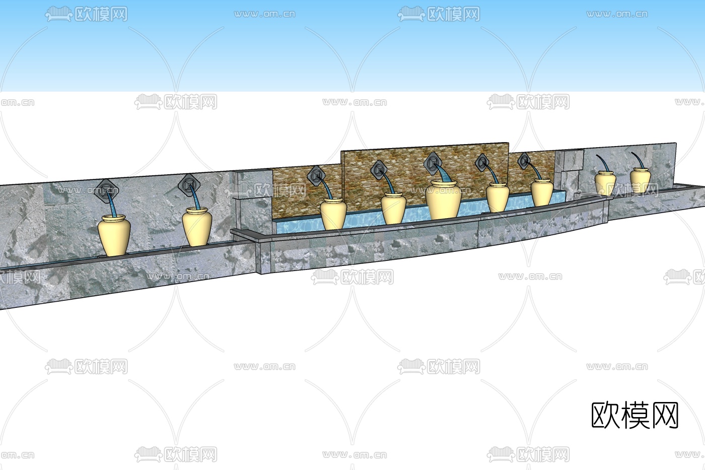 现代水池喷泉小品免费su模型下载