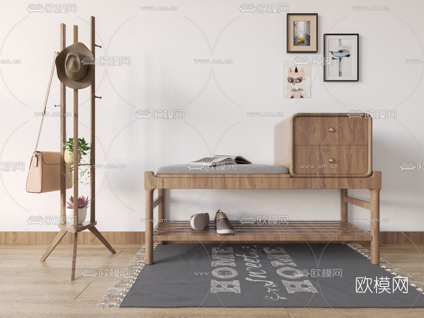 北欧换鞋凳3d模型下载