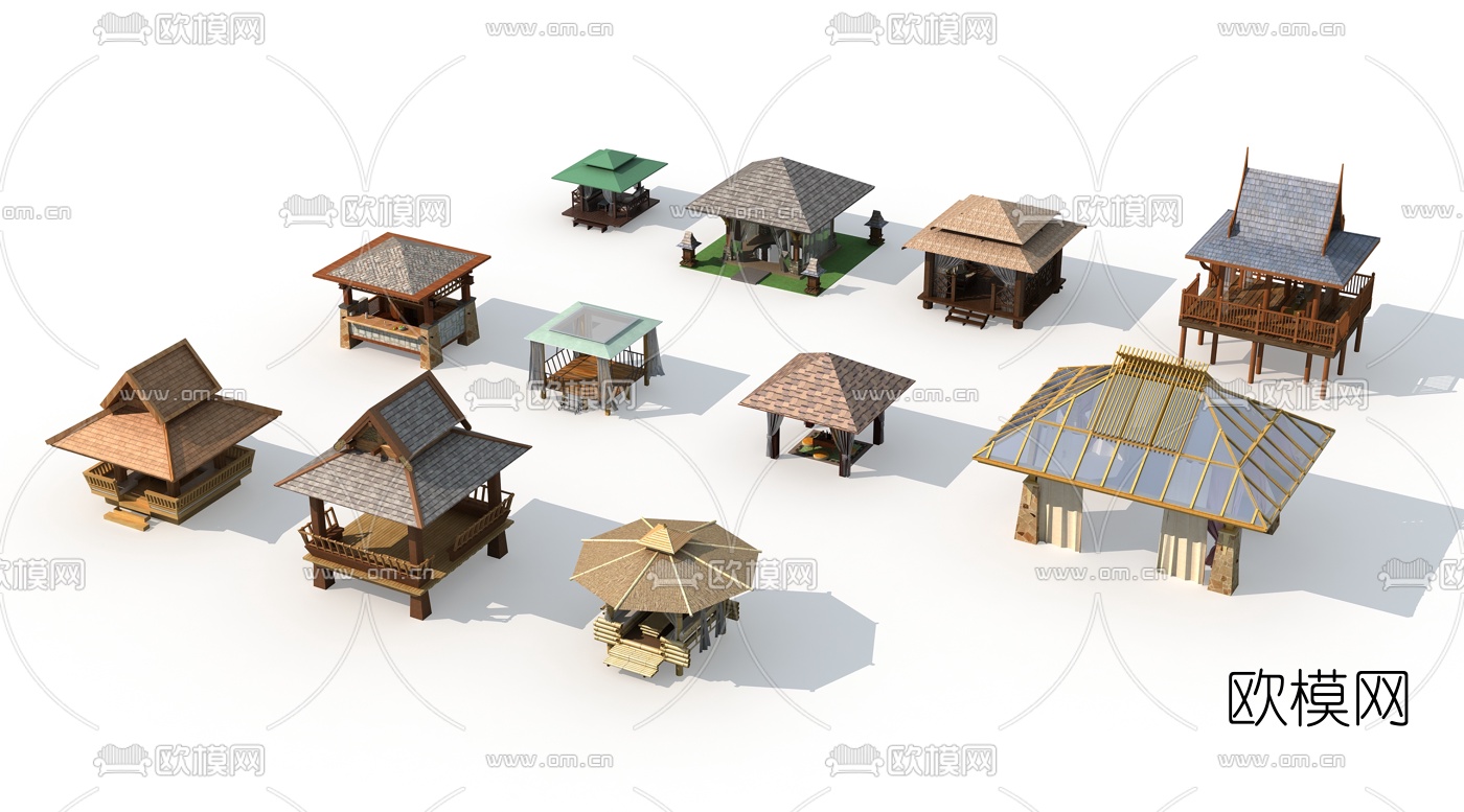 新中式亭台楼阁水榭亭子3d模型下载（渲染图1）