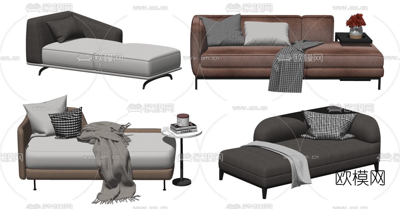 现代布艺贵妃椅su模型下载