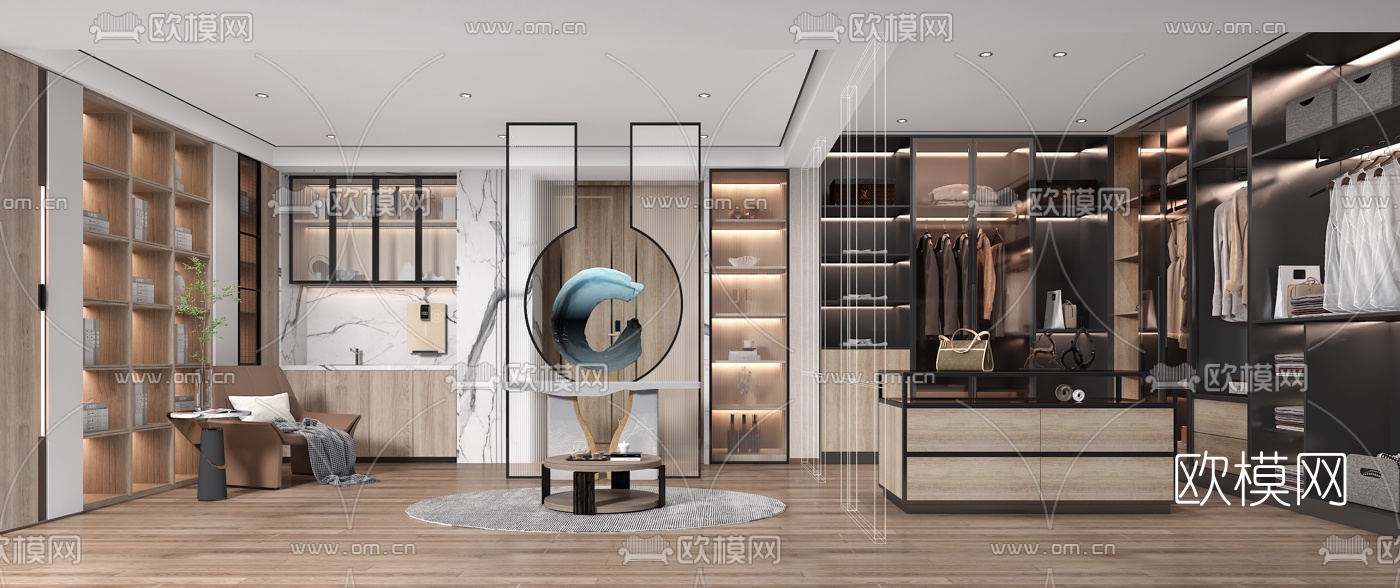 现代轻奢衣帽间3d模型下载