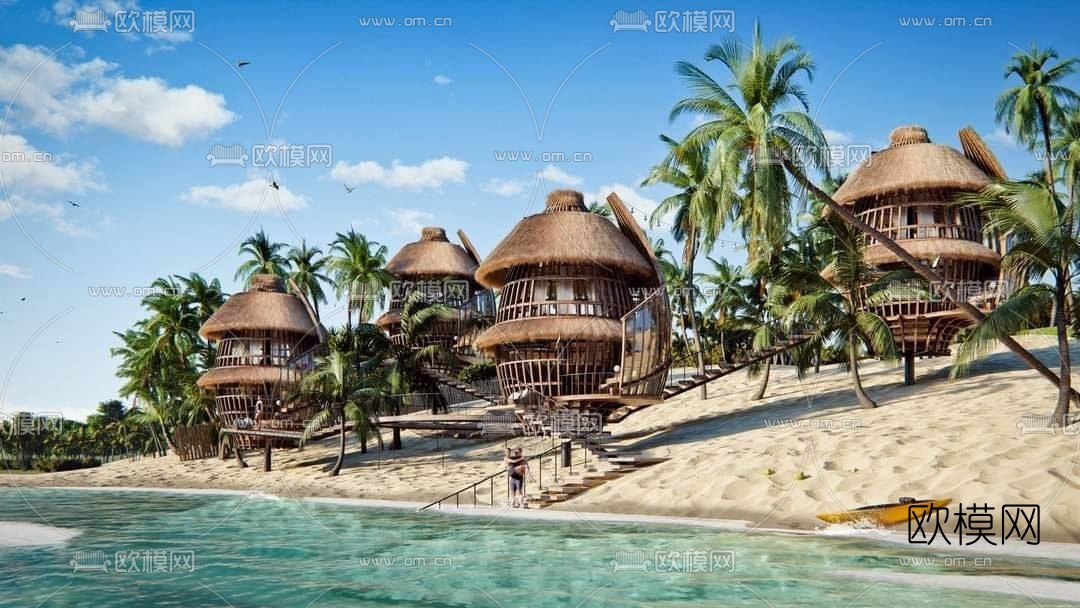 现代海边度假木屋su模型