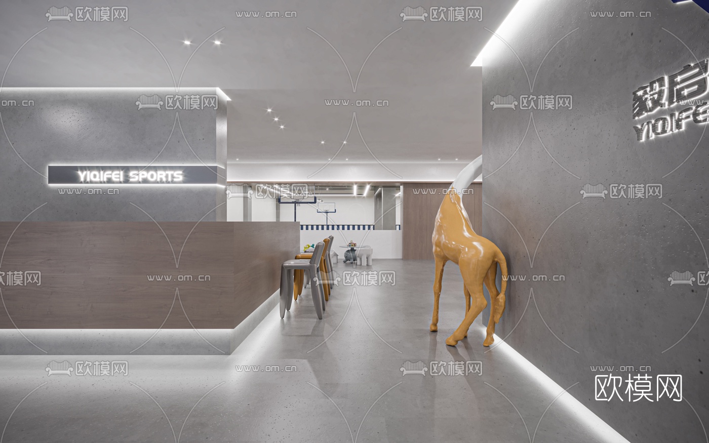 现代篮球培训中心儿童区3d模型下载（渲染图2）