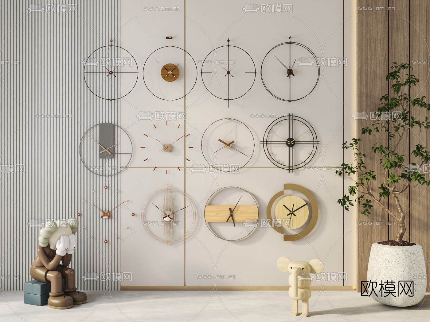 现代挂钟时钟钟表su模型下载（渲染图1）