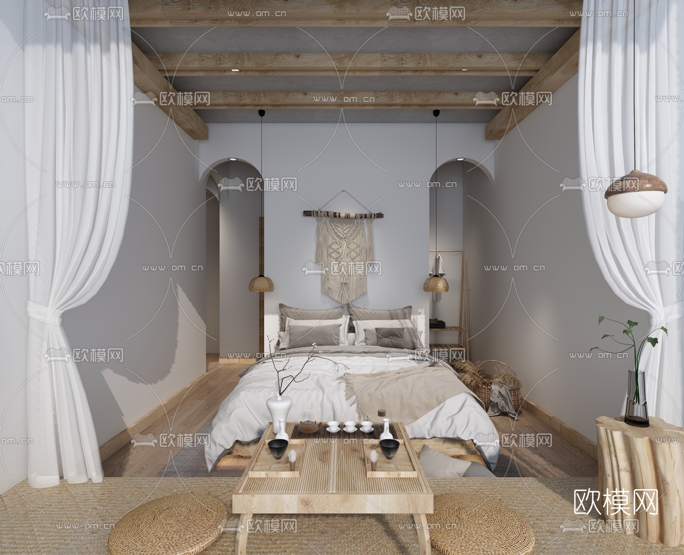 自然风民宿客房3d模型下载