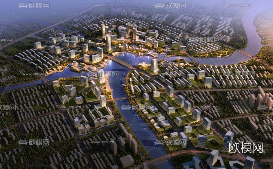 现代城市建筑鸟瞰规划3d模型下载