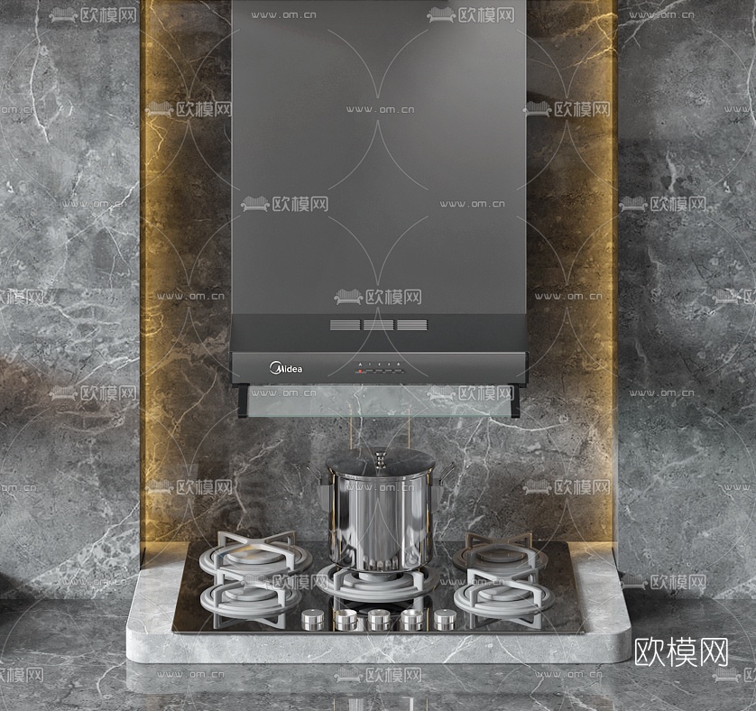 现代油烟机燃气灶3d模型