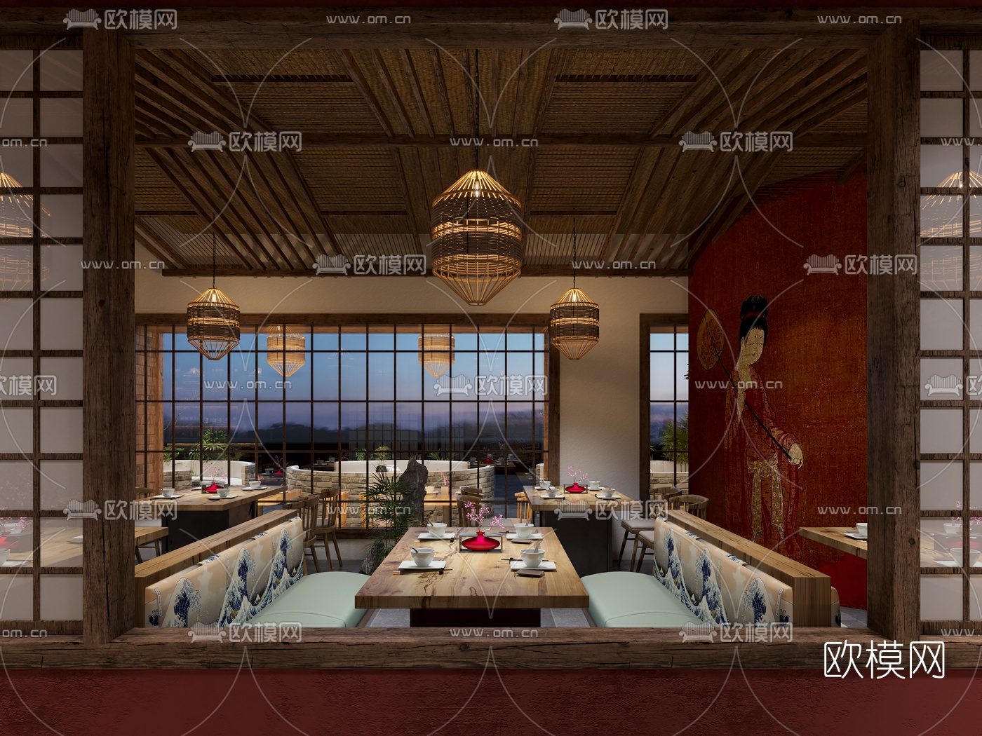 日式料理店烤肉店3d模型下载（渲染图5）