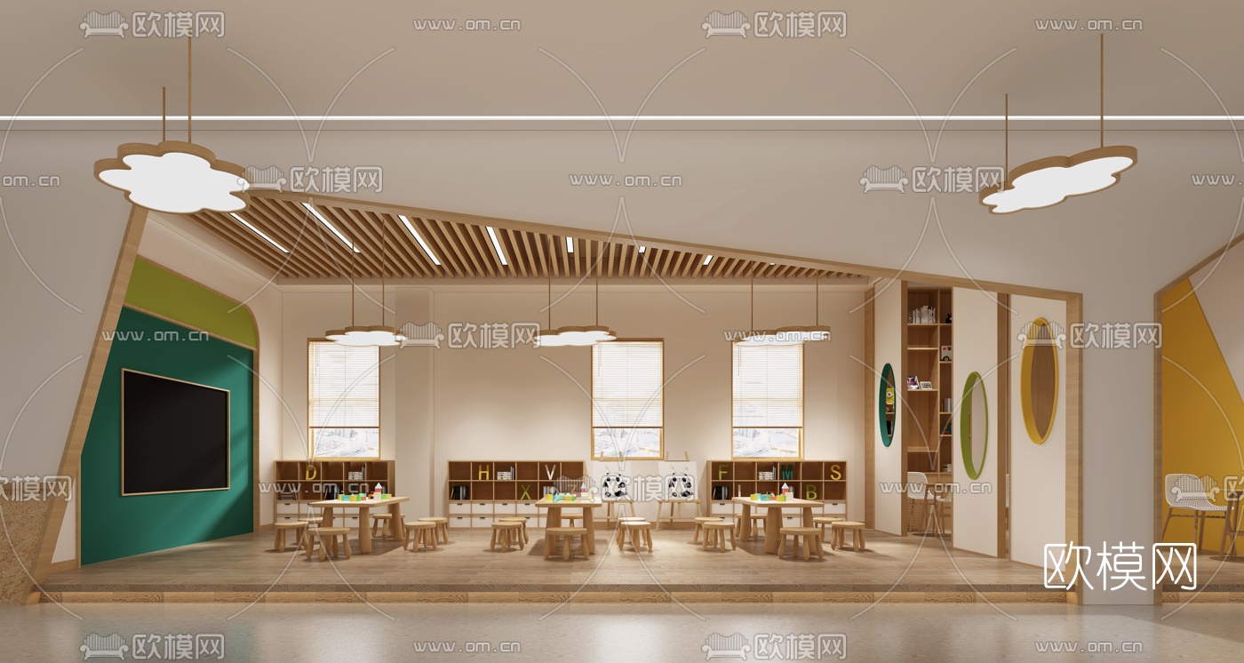 现代幼儿园美术室3d模型下载（渲染图3）