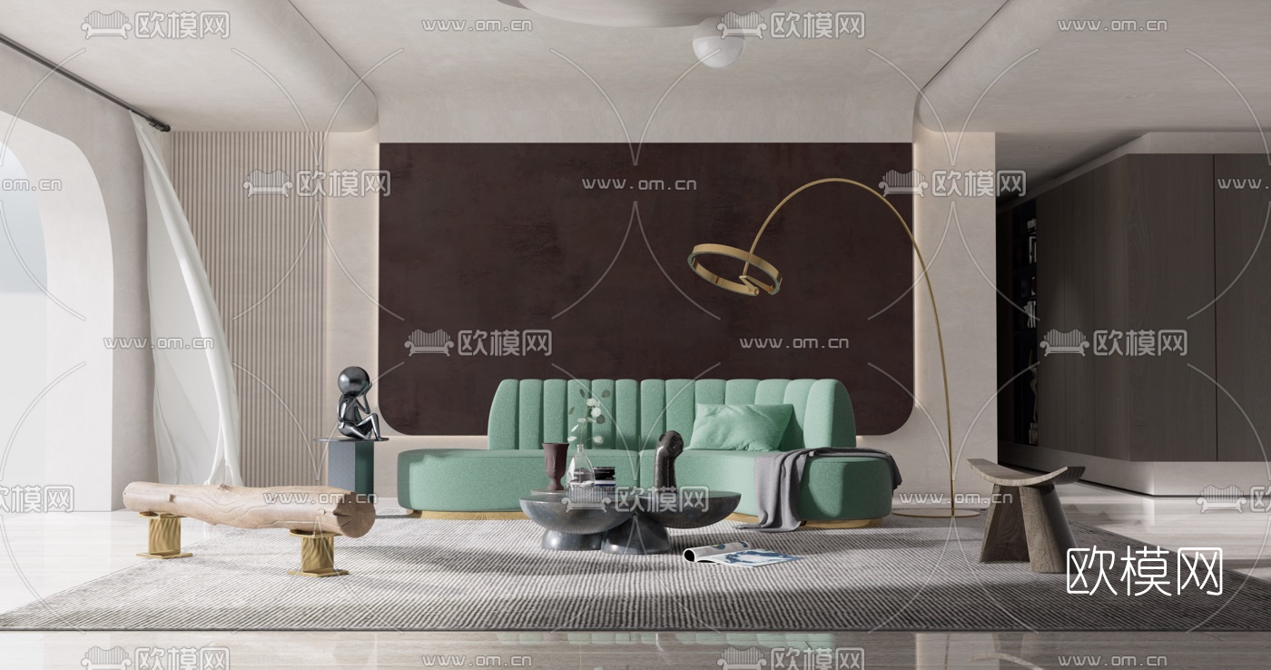 现代弧形沙发组合su模型-免费3dmax模型库-欧模网