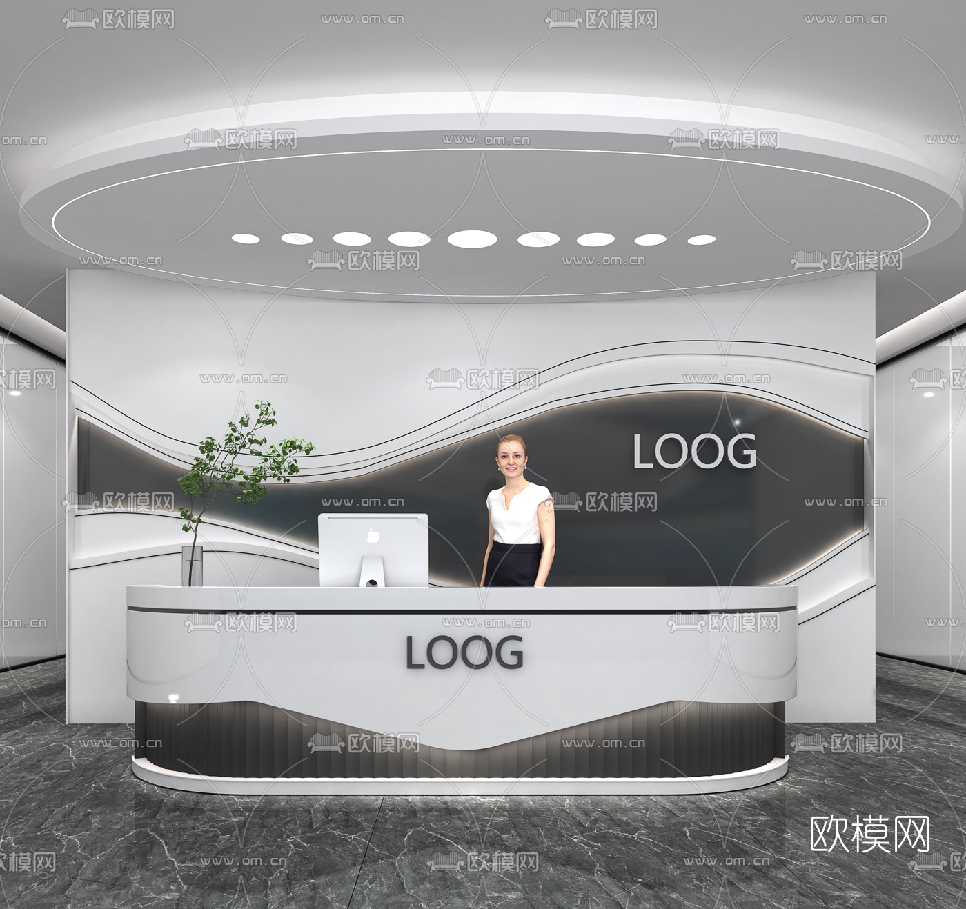 现代前台接待台3d模型下载