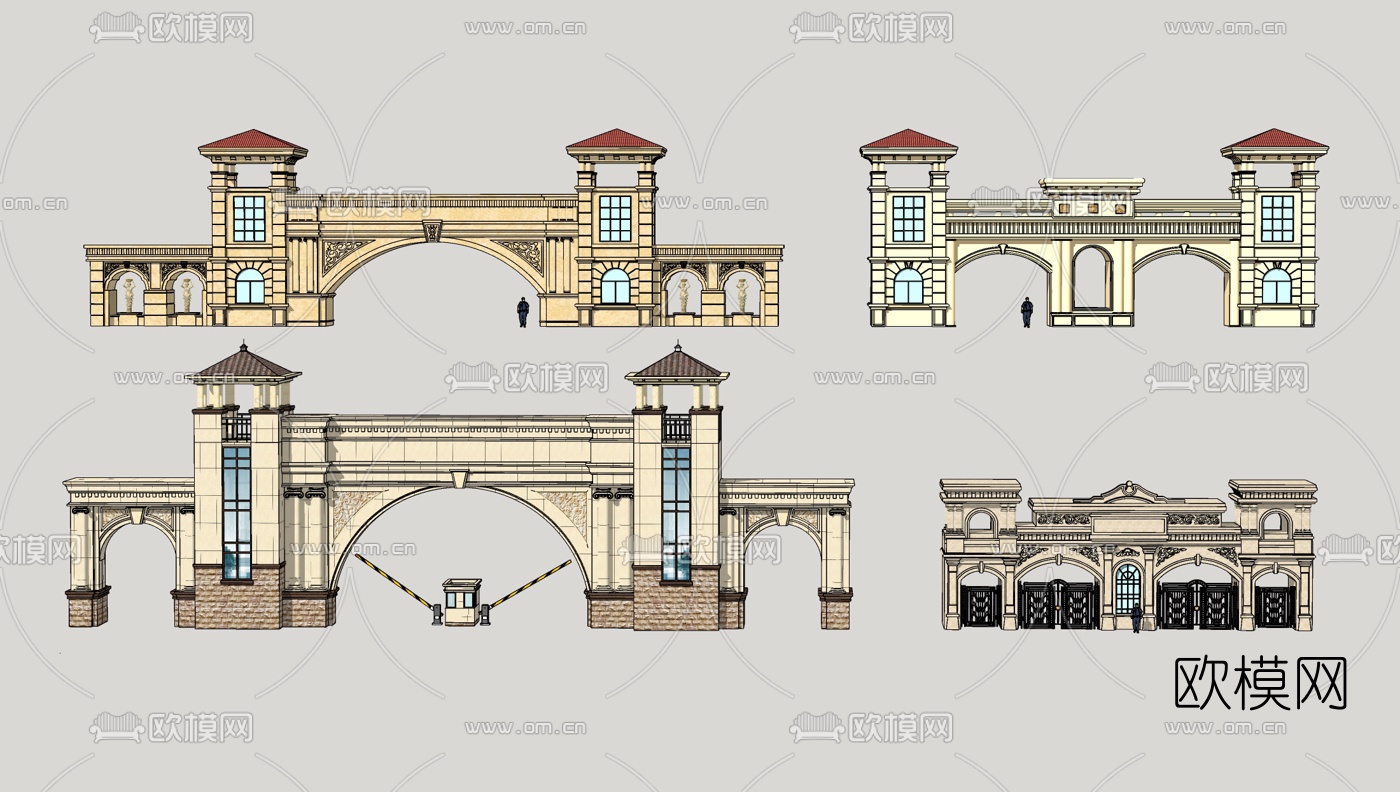 欧式小区大门su模型下载（渲染图1）