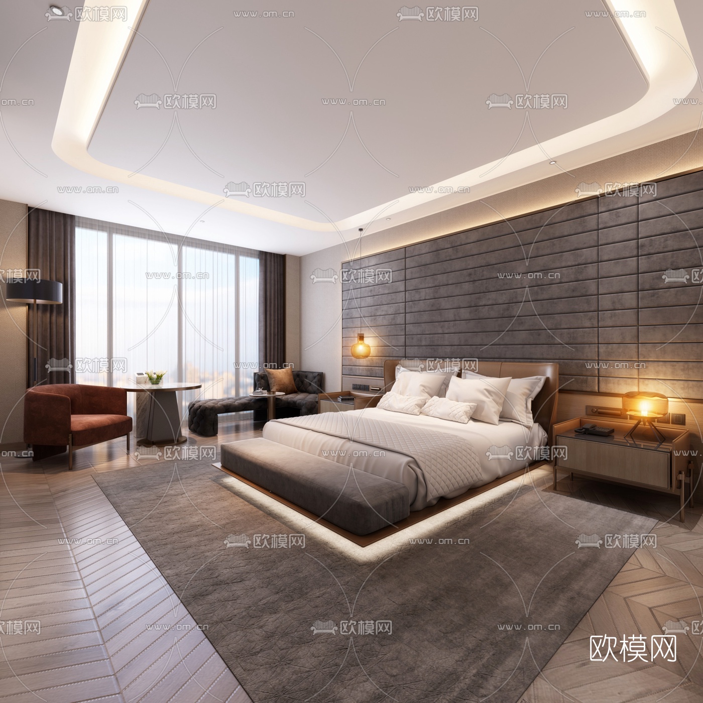 现代轻奢酒店客房3d模型下载_ID10021735_3dmax免费模型-欧模网