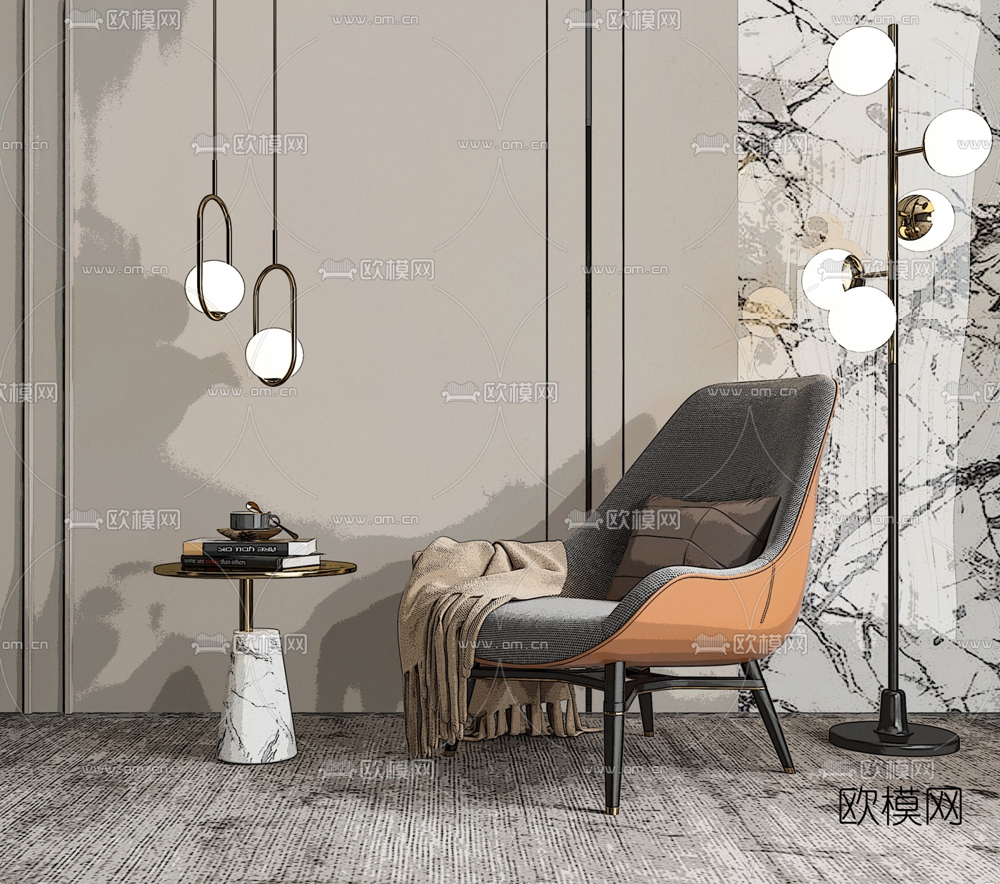 现代布艺休闲椅su模型下载