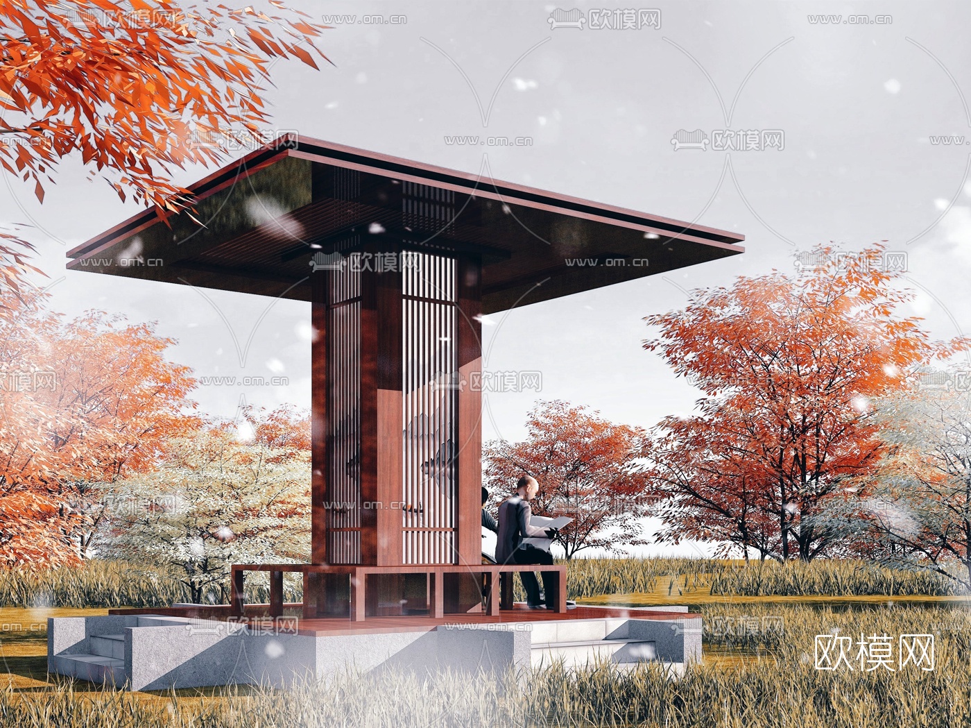 新中式凉亭景观亭3d模型下载