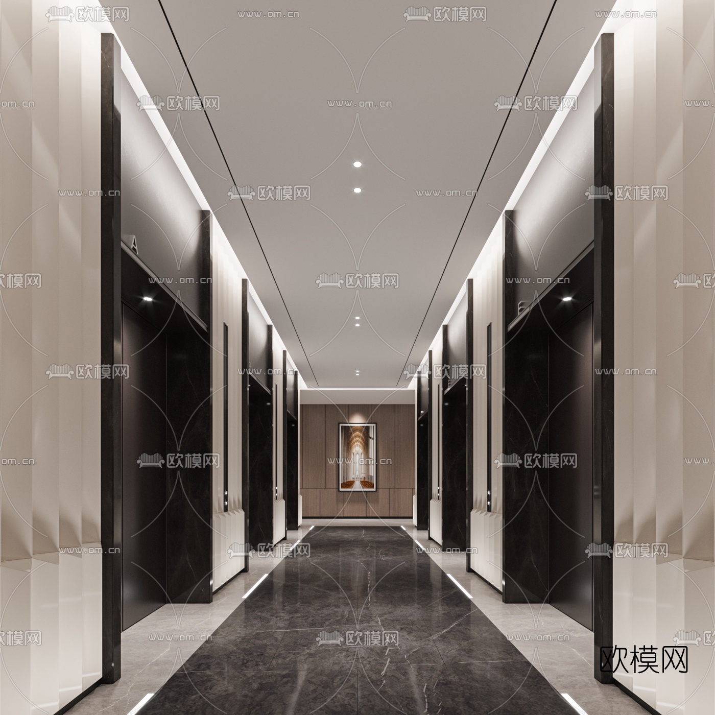 现代办公楼电梯厅3d模型下载
