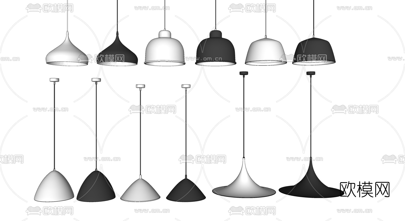 北欧金属黑白吊灯su模型下载