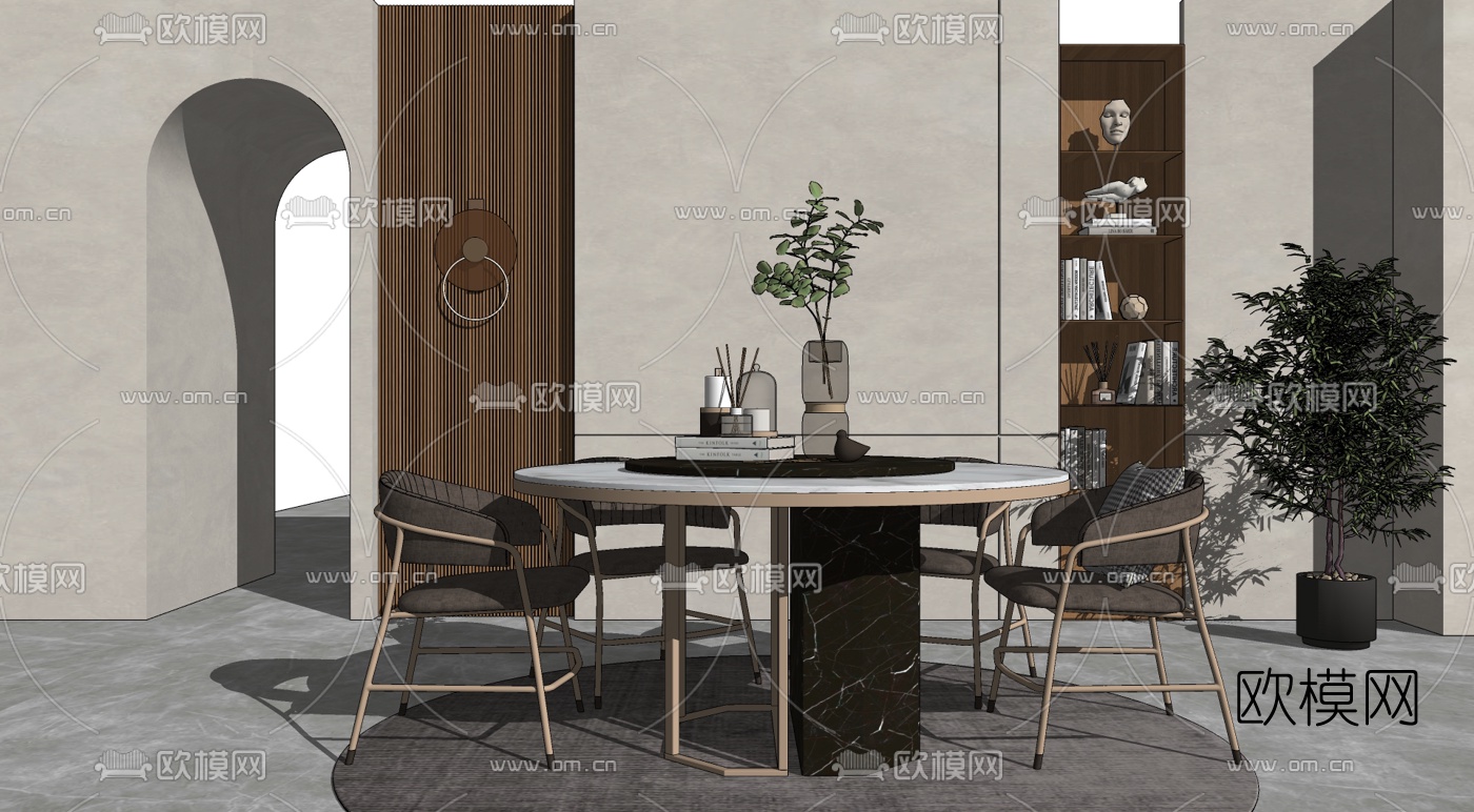 现代轻奢餐桌椅su模型下载（渲染图2）