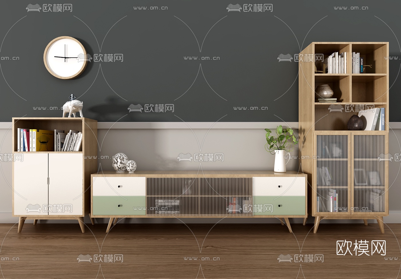 北欧原木电视柜高柜3d模型
