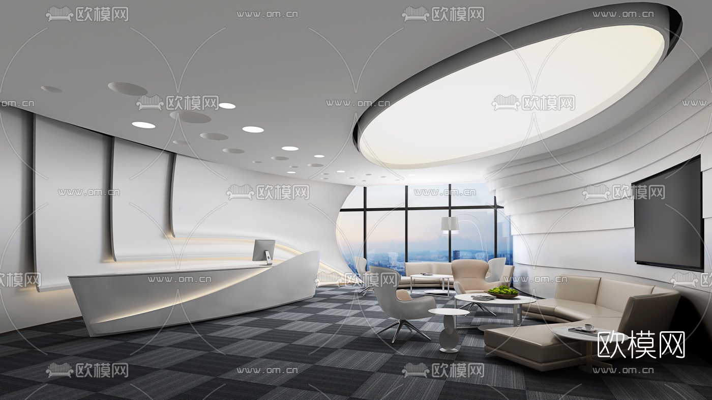 现代办公室前台接待室3d模型-免费3dmax模型库-欧模网