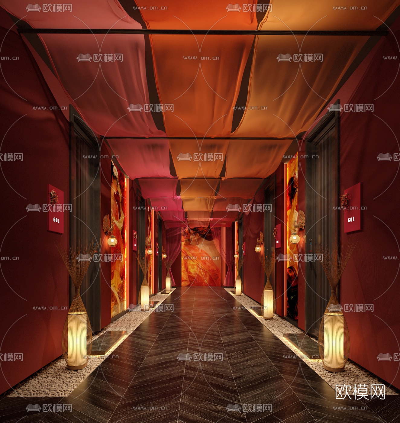 东南亚SPA会所走廊过道3d模型下载