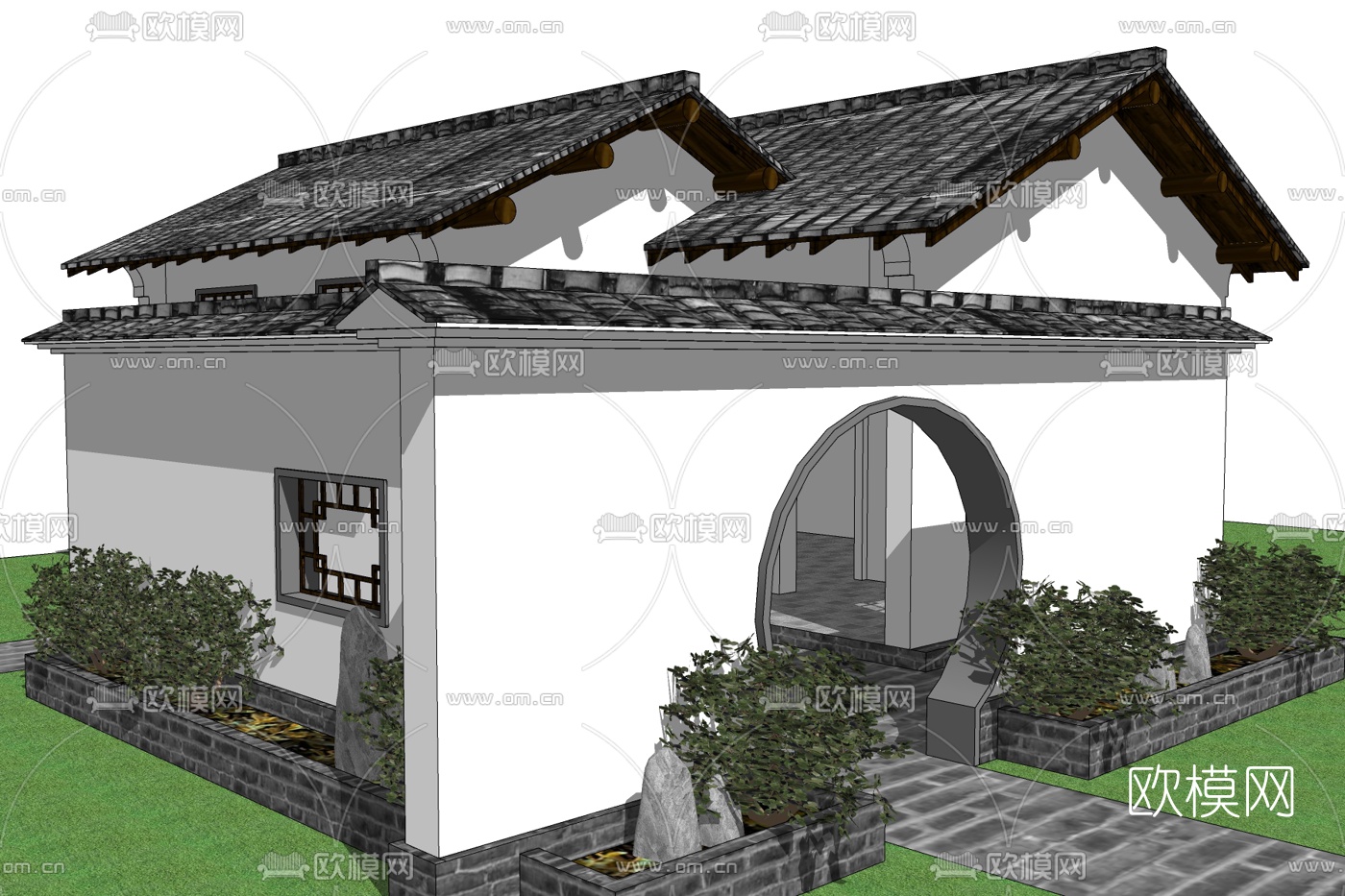 新中式景区公厕外观免费su模型