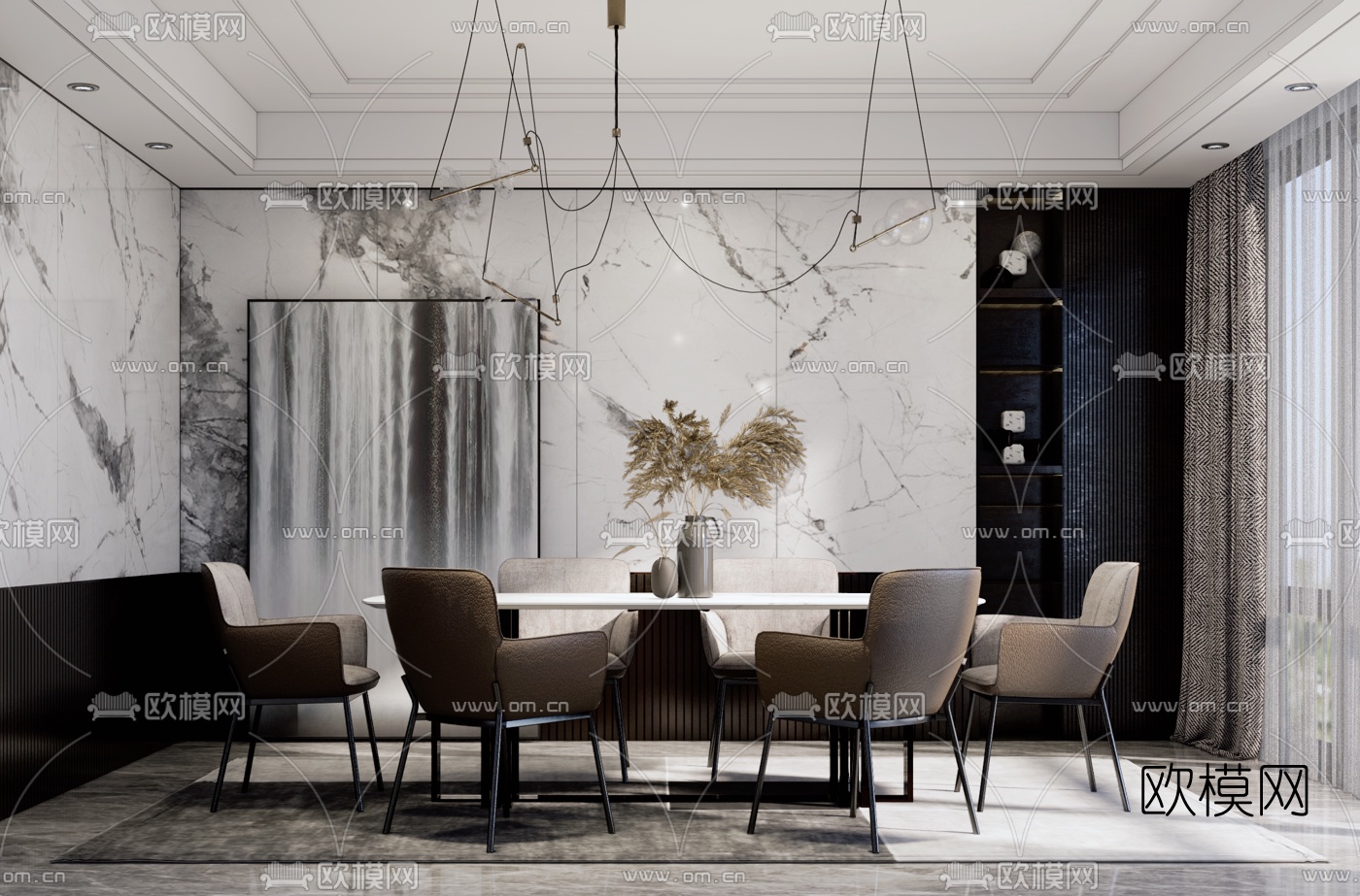 现代轻奢餐厅su模型