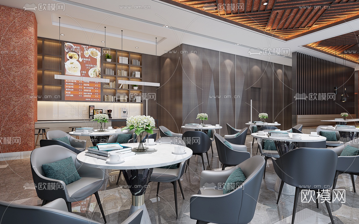 现代简约咖啡厅3d模型下载（渲染图2）