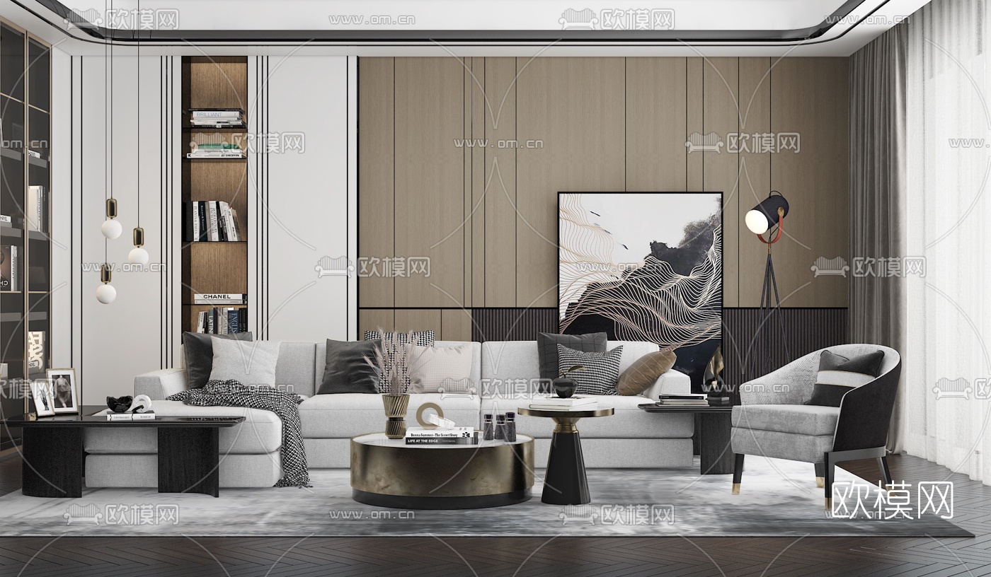 现代轻奢沙发茶几组合3d模型下载