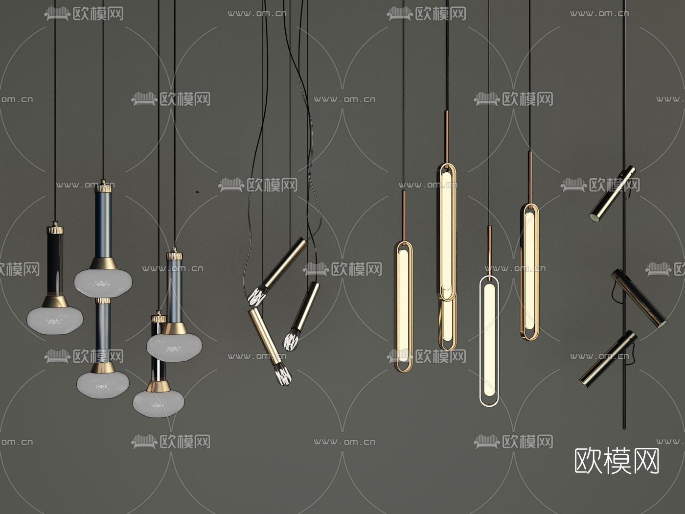 现代轻奢长线吊灯su模型下载