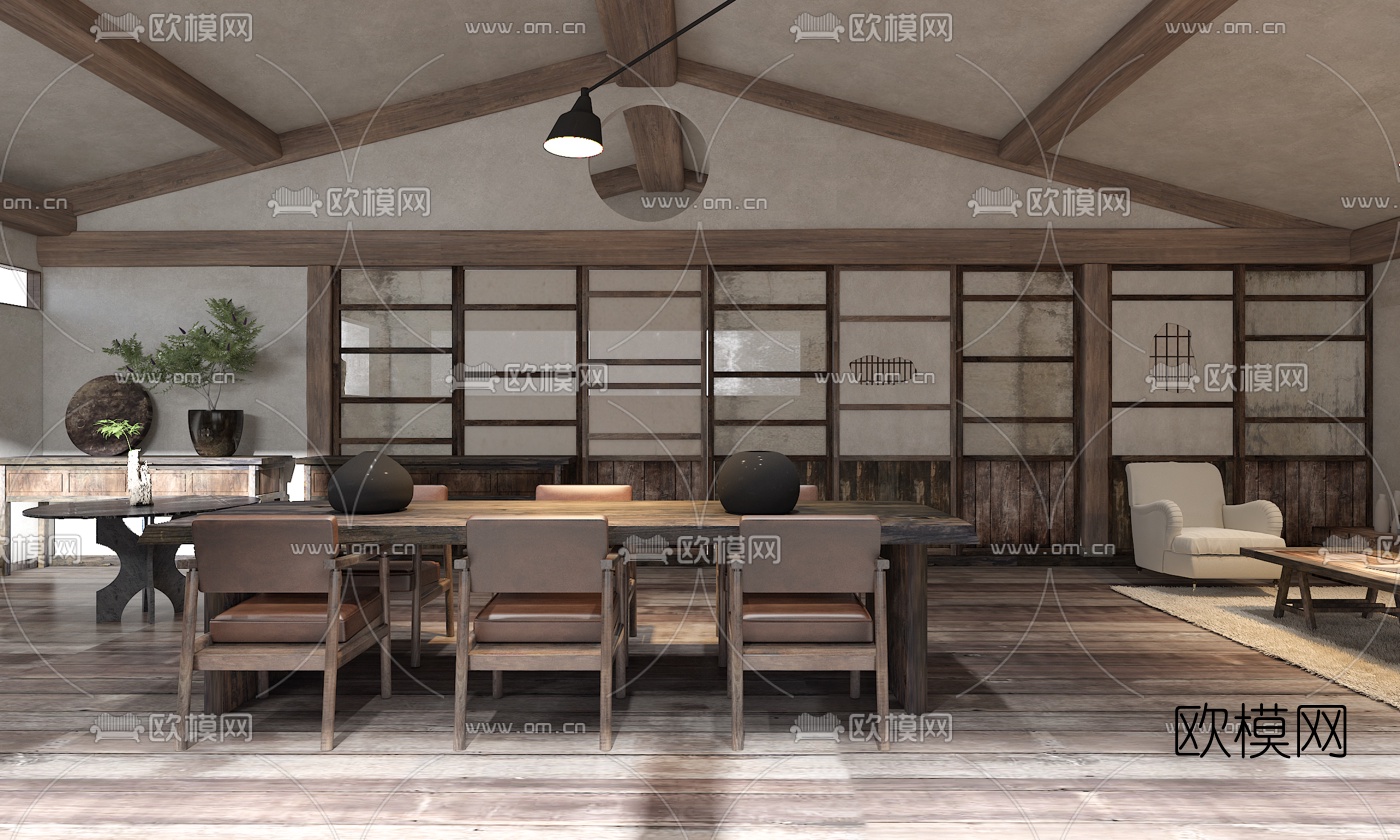 自然风客厅餐厅3d模型