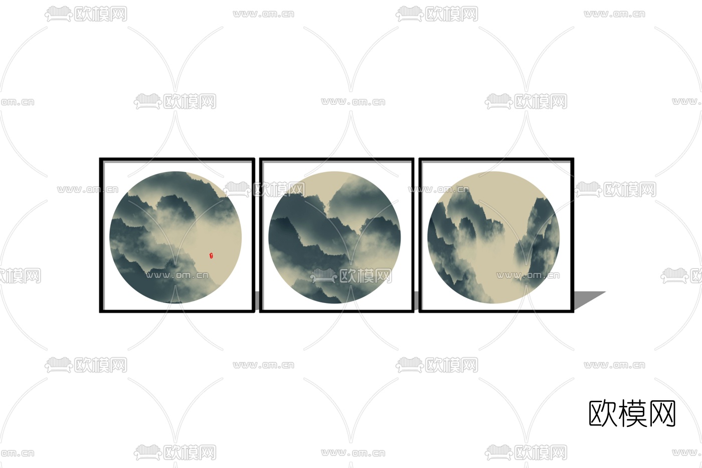 新中式山水装饰画免费su模型下载