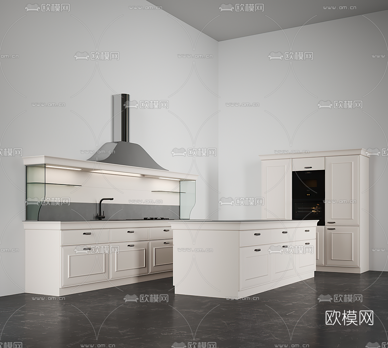 现代橱柜中岛柜3d模型下载（渲染图1）