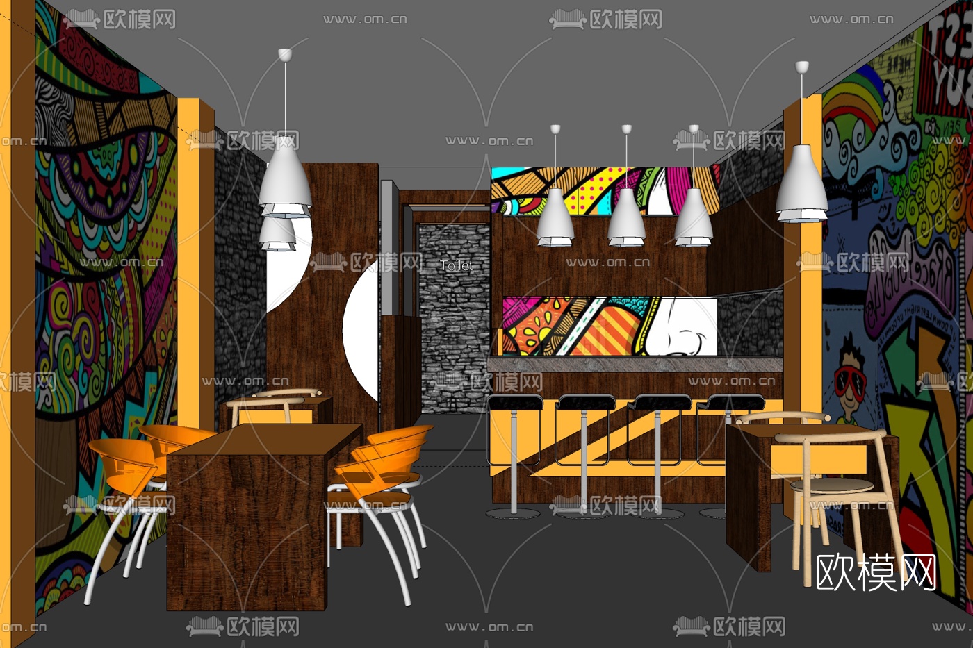 现代小型餐吧免费su模型