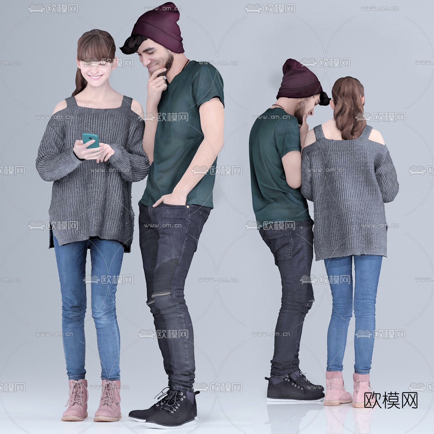 欧式站姿男女人物3d模型