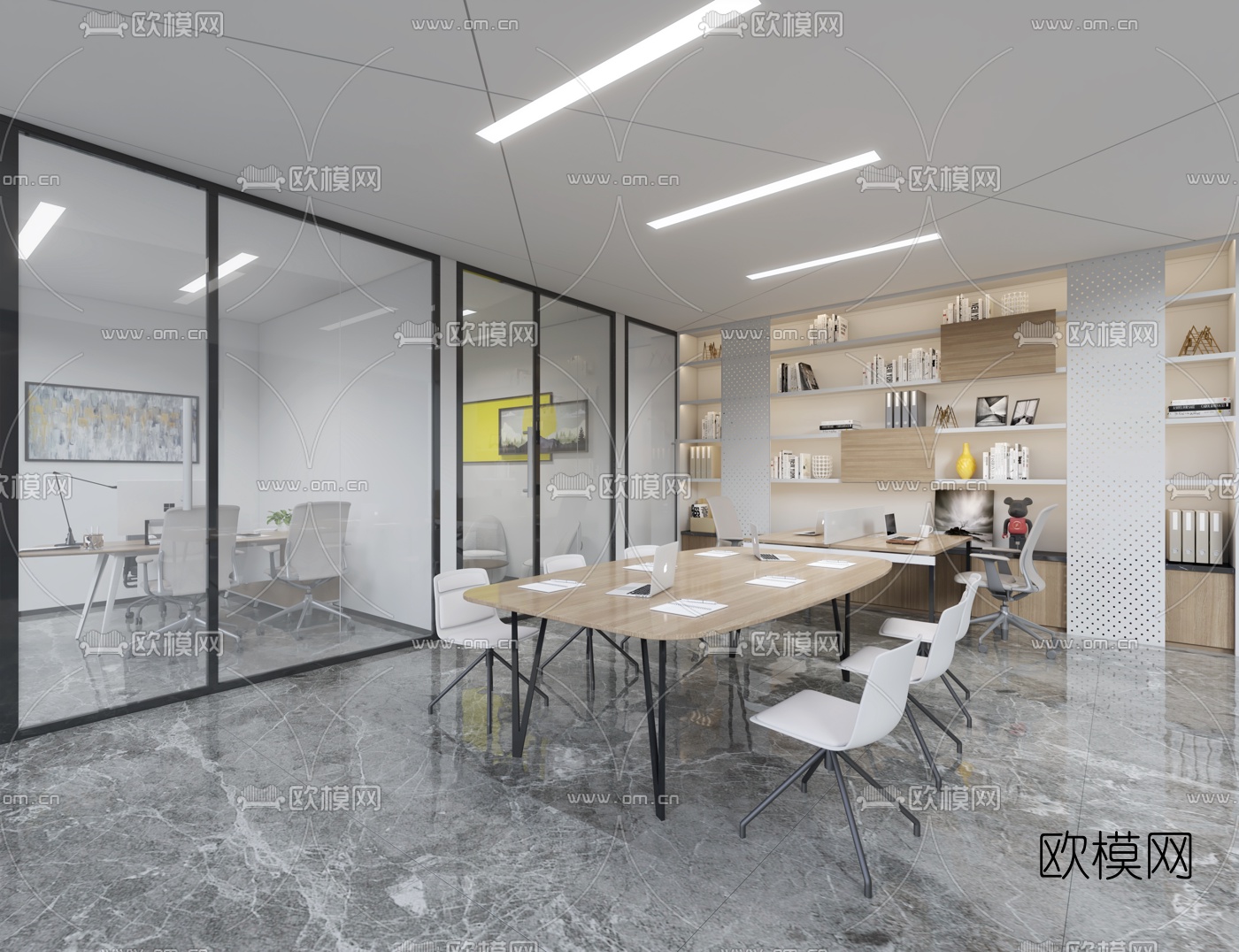 现代开放式办公区3d模型-免费3dmax模型库-欧模网