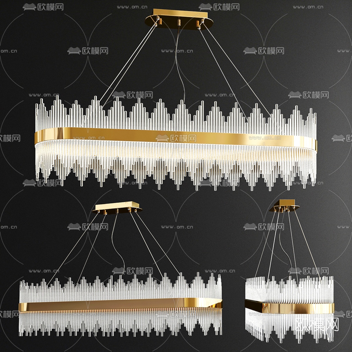 现代金属水晶吊灯3d模型下载