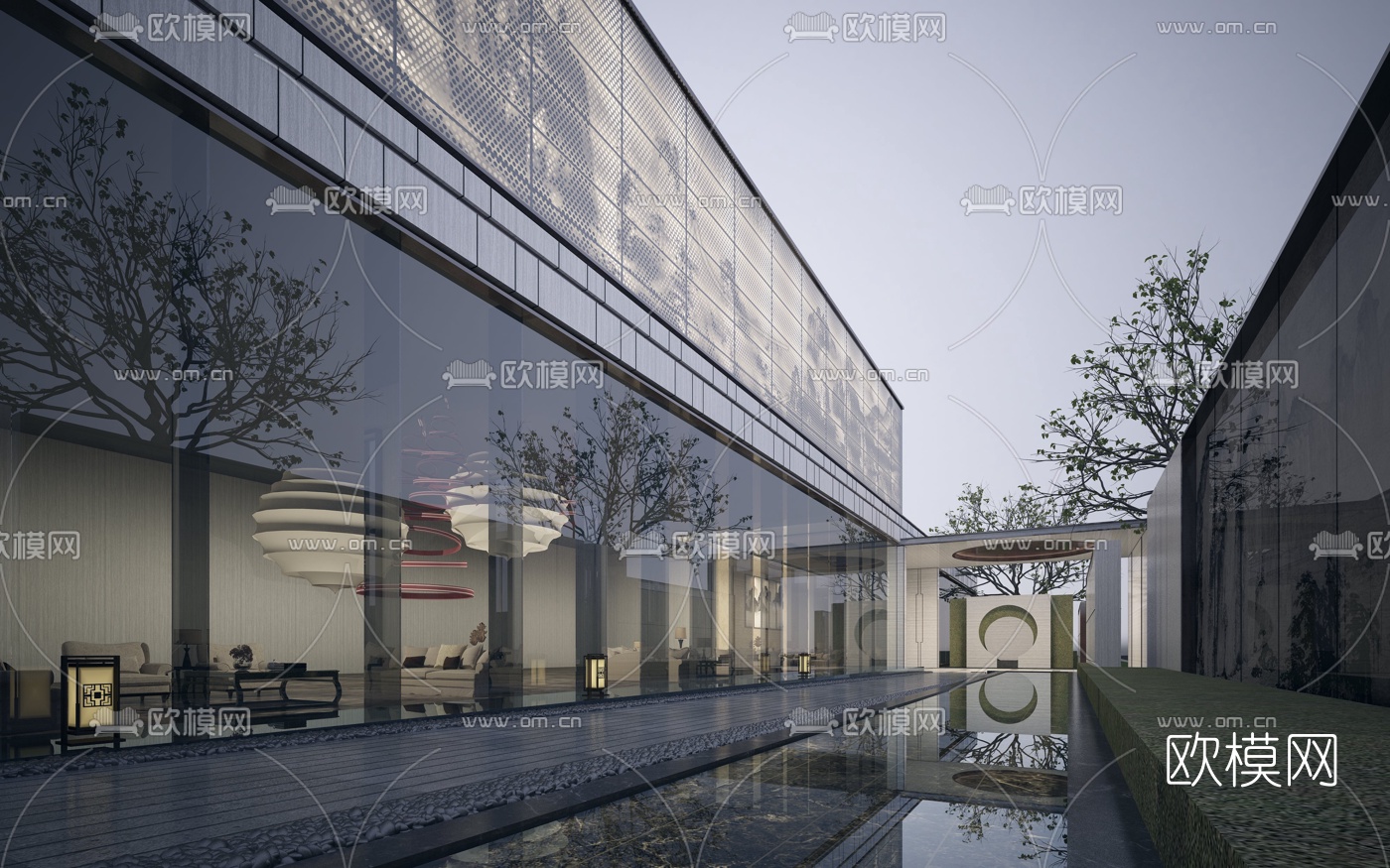 中式会所建筑外观3d模型下载