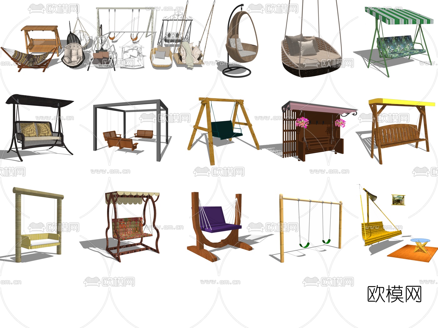 现代秋千椅子吊椅su模型下载（渲染图2）