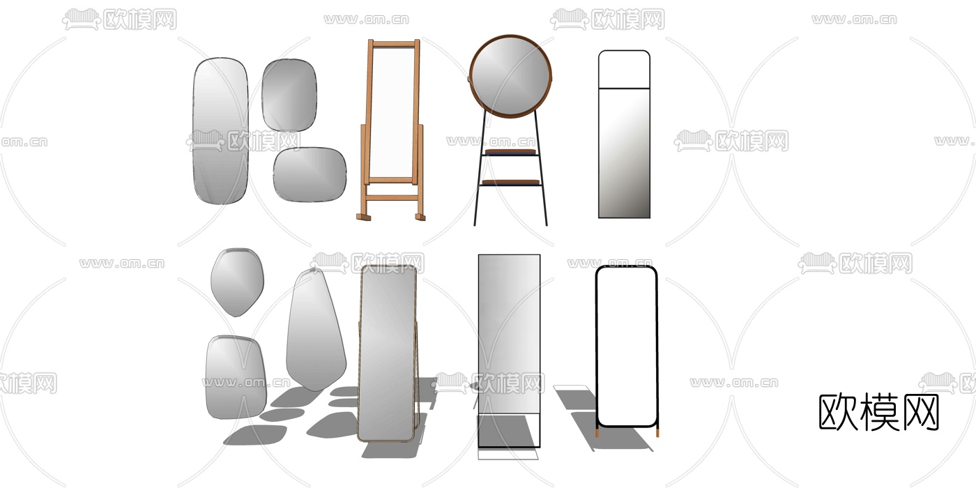 现代落地镜换衣镜su模型下载