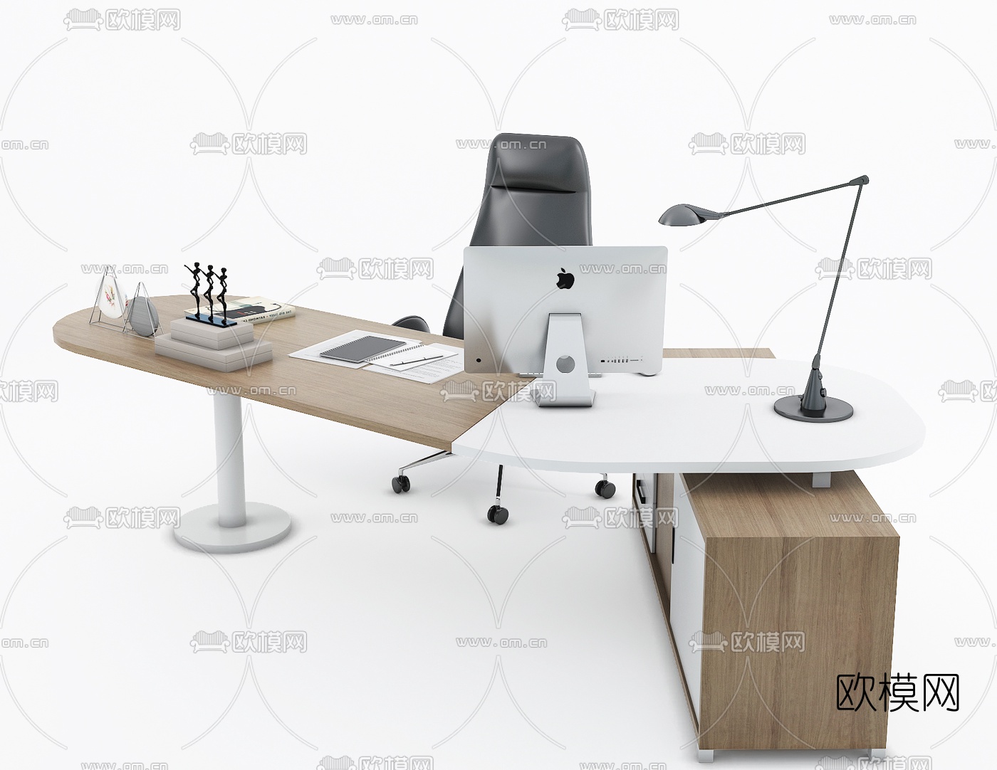 现代班台桌办公桌椅3d模型
