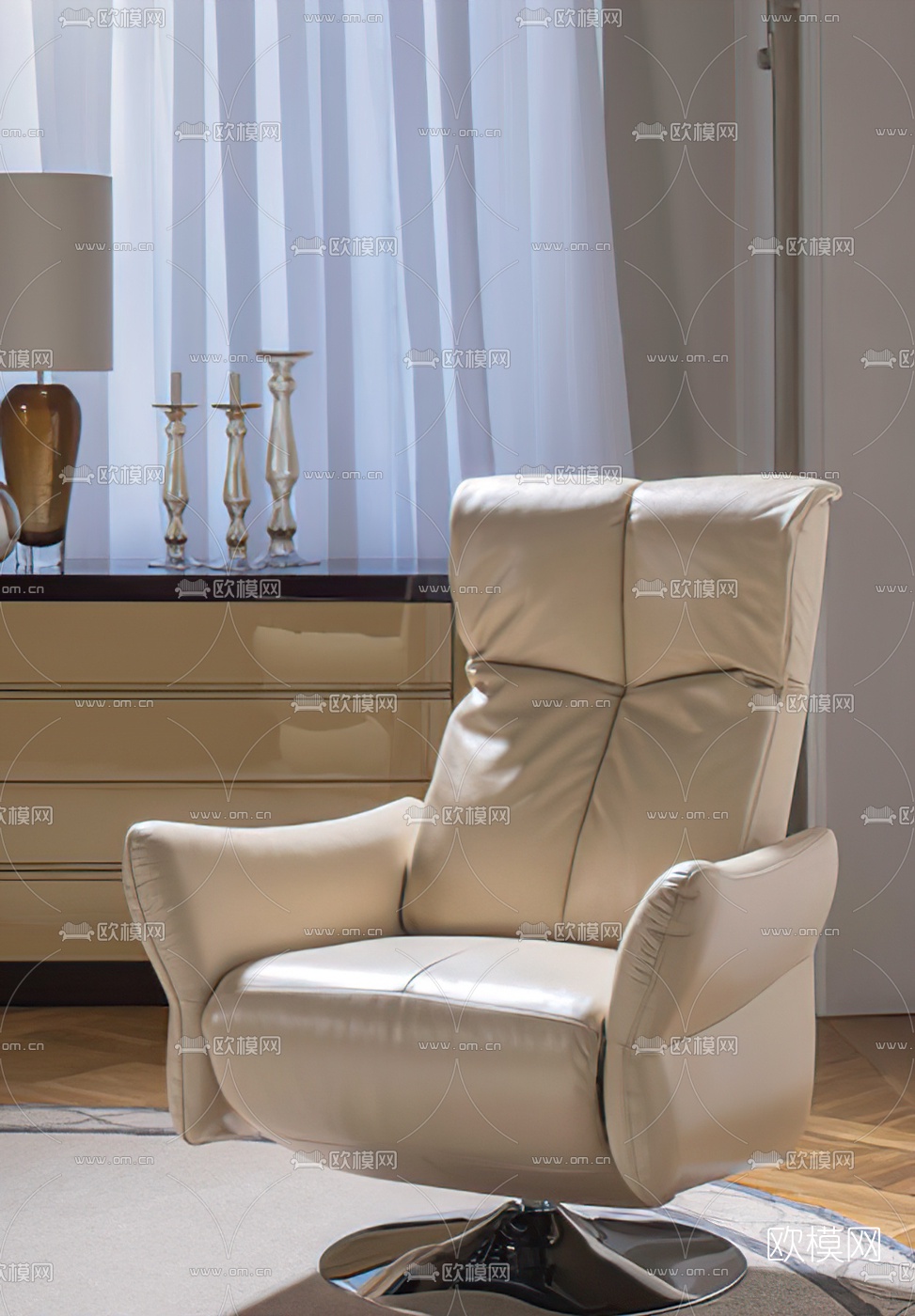 现代皮革休闲沙发su模型下载（渲染图1）