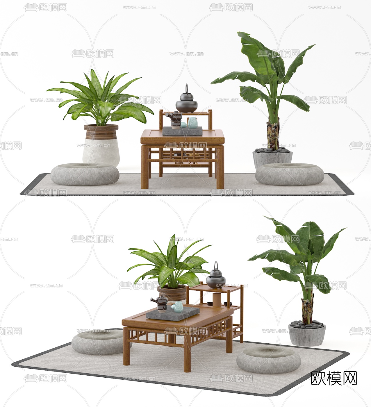 日式榻榻米茶桌椅3d模型下载（渲染图1）