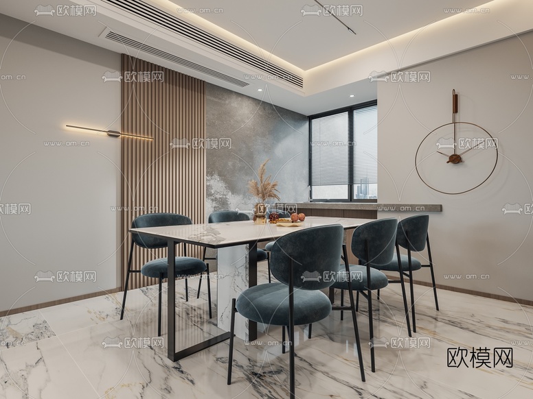 现代简约客厅餐厅3d模型下载(渲染图3)