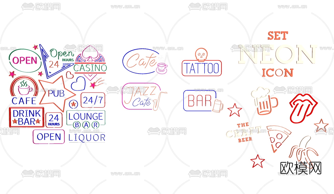现代商业街店铺霓虹灯su模型下载
